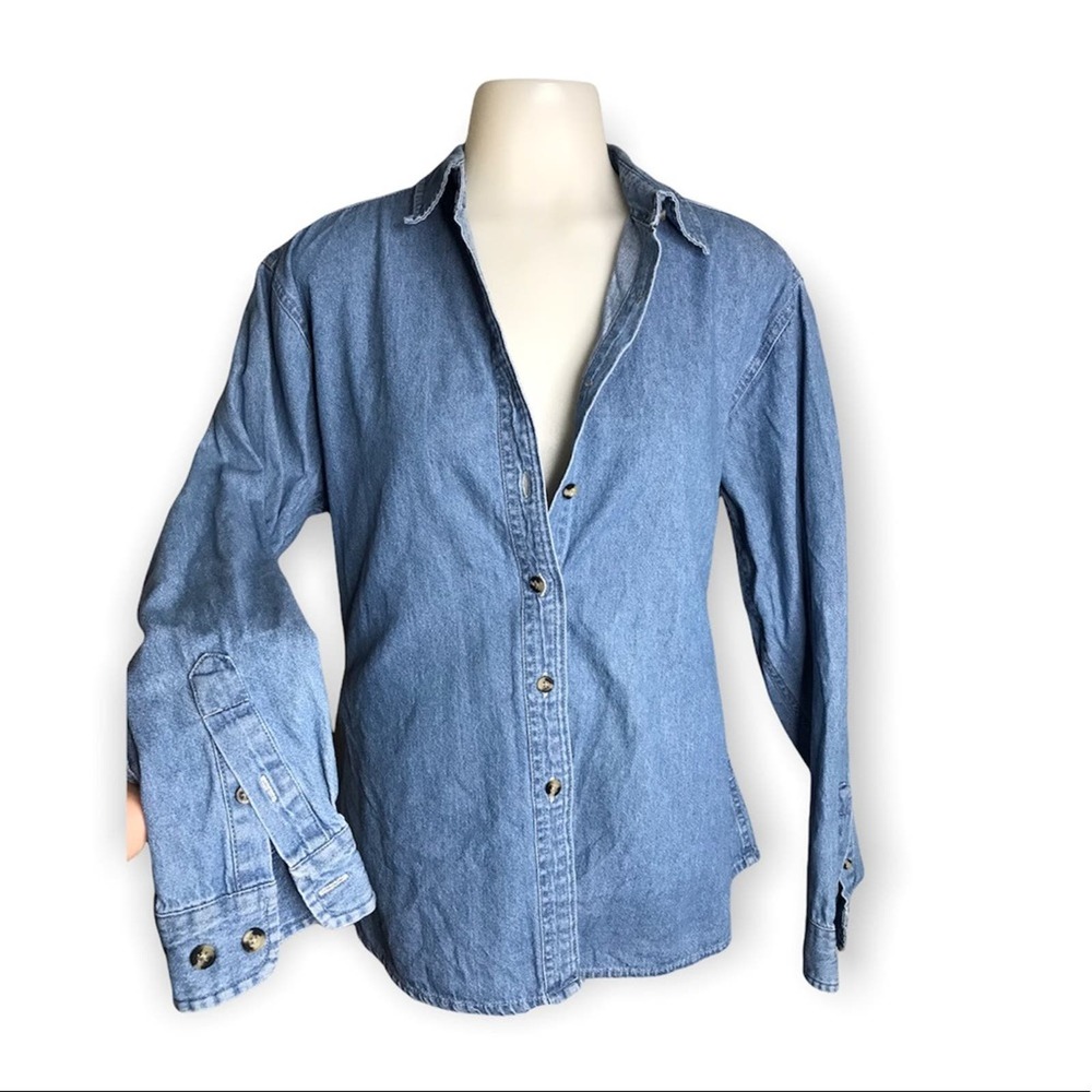Vintage | Denim Shacket Button Down Shirt Jacket Thick Long Sleeve